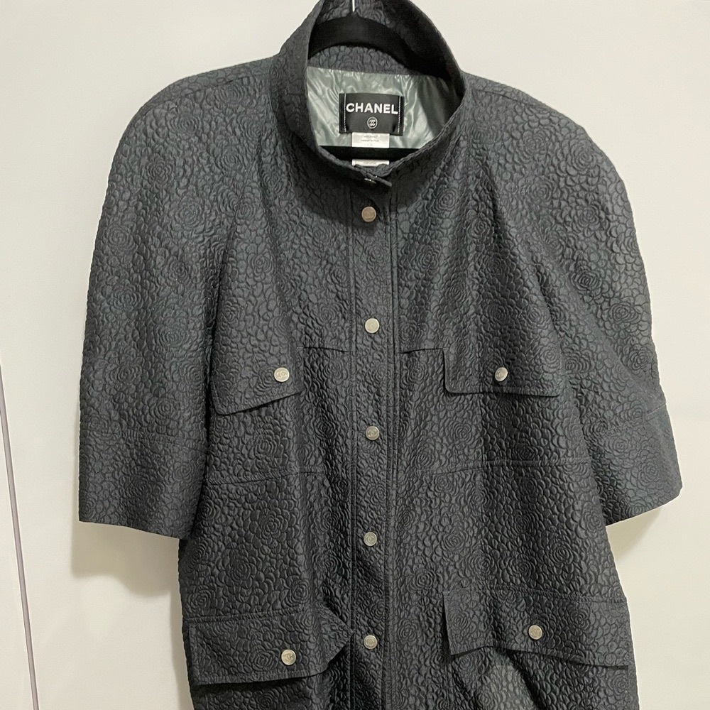 CHANEL Black Textured Cape with Silver Buttons